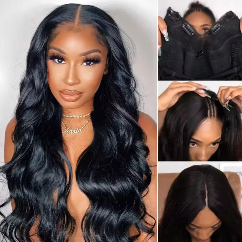 V Part Body Wave Brazilian Human Hair Wigs