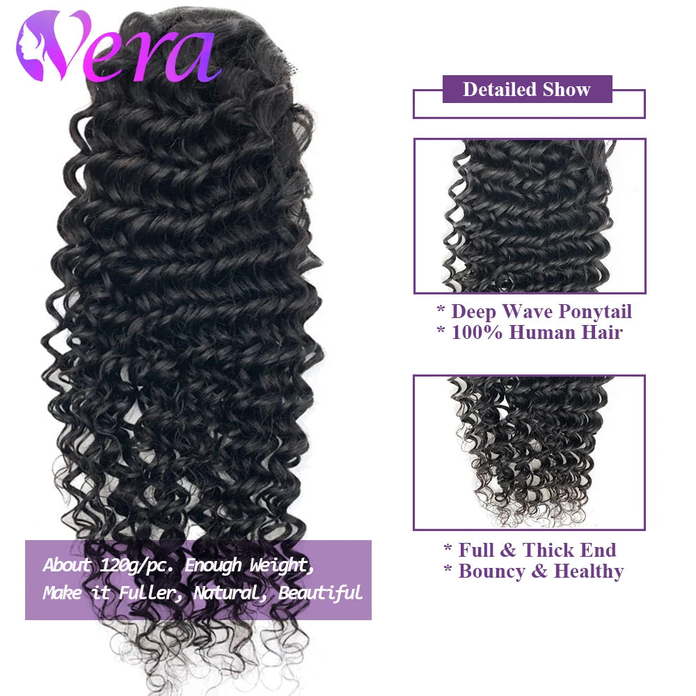 Deep Wave Curly Drawstring Brazilian Human Hair Clip In Ponytail
