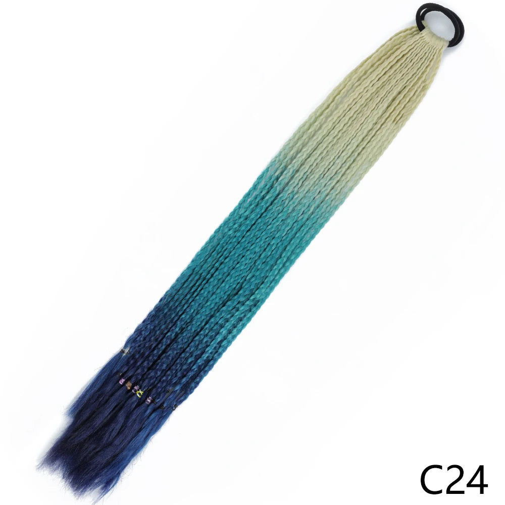 Synthetic Gradient Color Braided Ponytails With Elastic Band