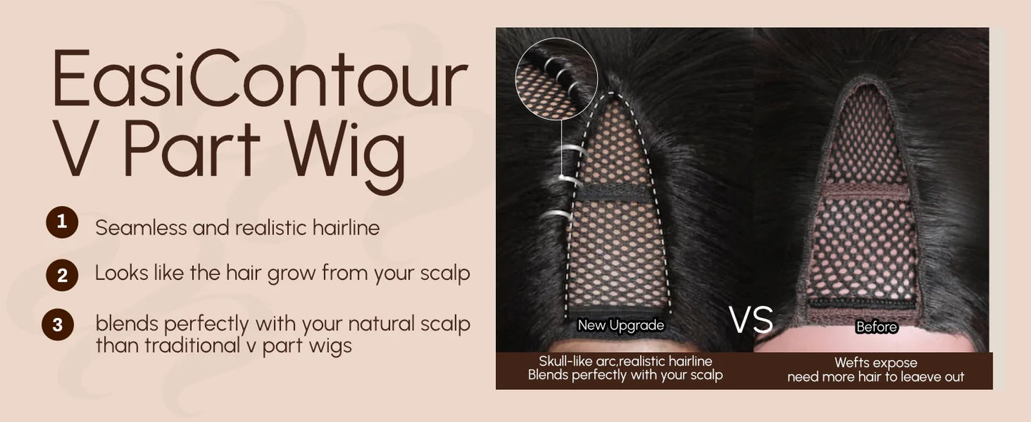 Drawstring Yaki Straight V Part Human Hair Wigs Mini Leave-Out