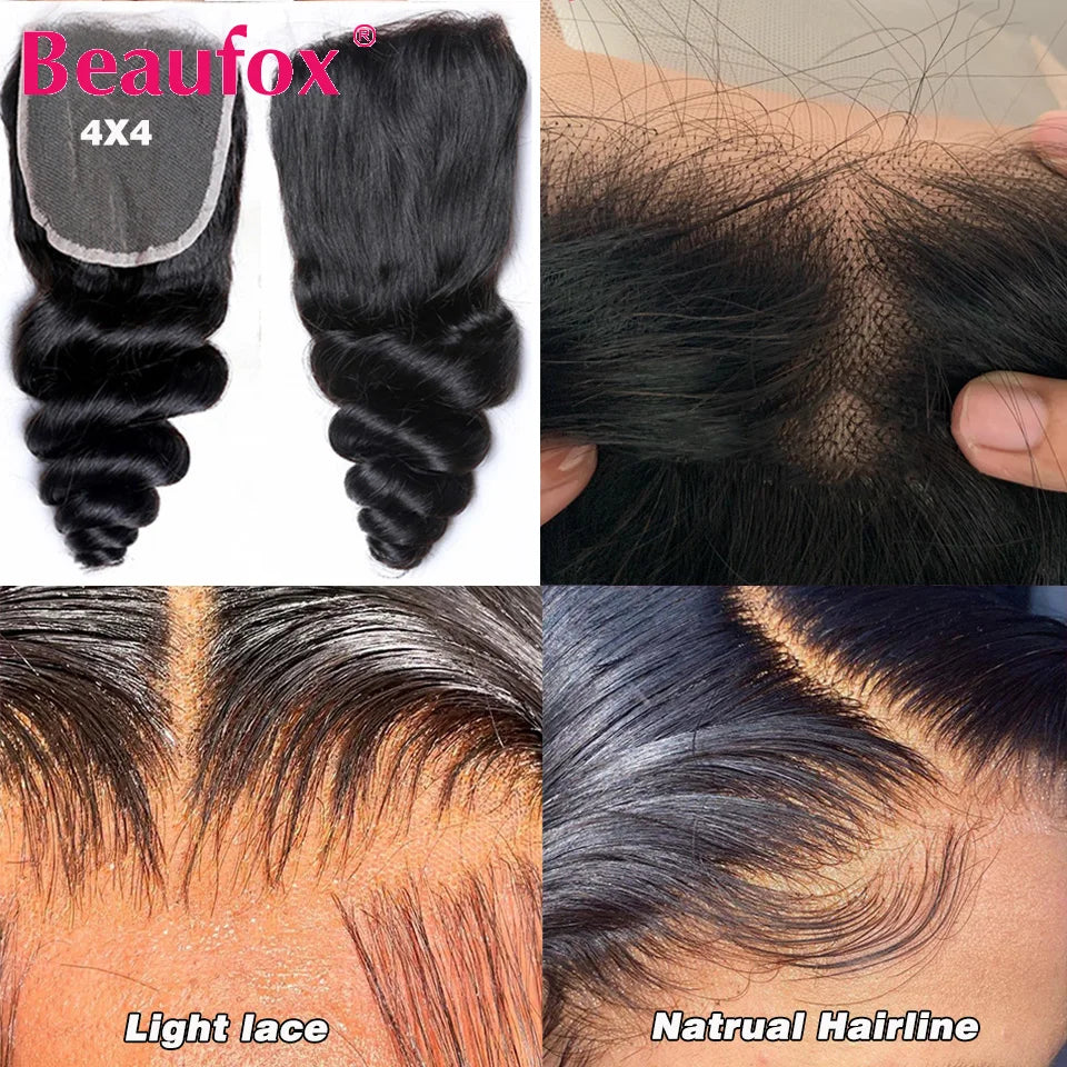 Loose Wave Human Hair Bundles With Lace Closure - Various Lengths