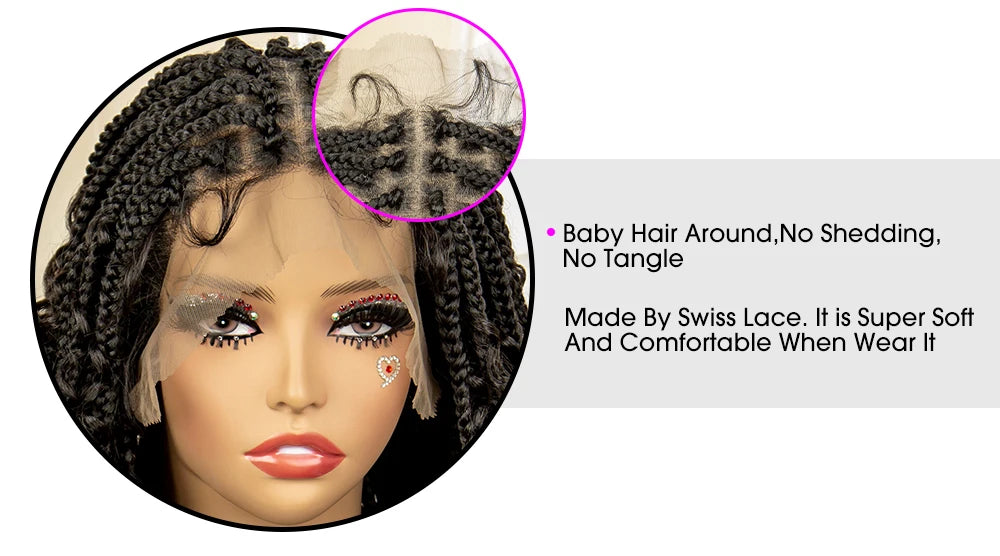 14 Inches Short Box Braided Full Lace Synthetic Boho Wigs  - Various Colors Available