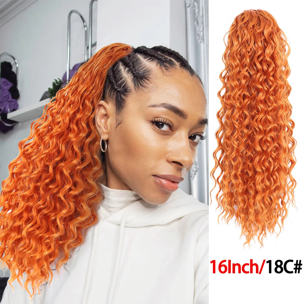 Long Synthetic Deep Wave Wrap Drawstring Ponytails - Various Options Available