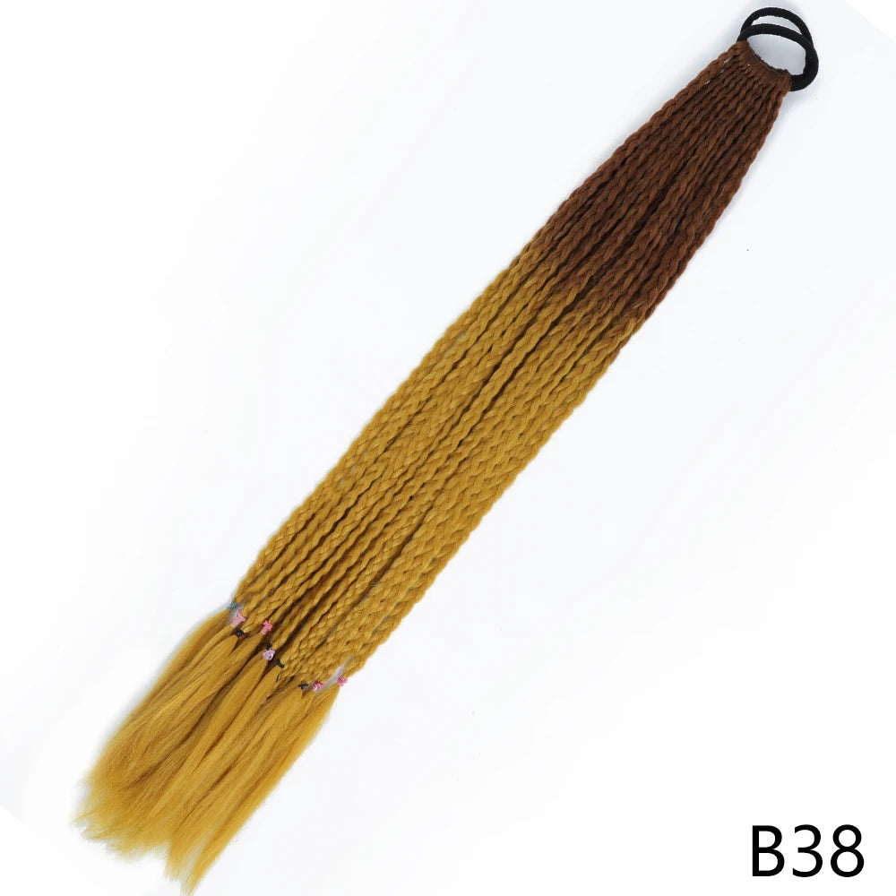 Synthetic Gradient Color Braided Ponytails With Elastic Band