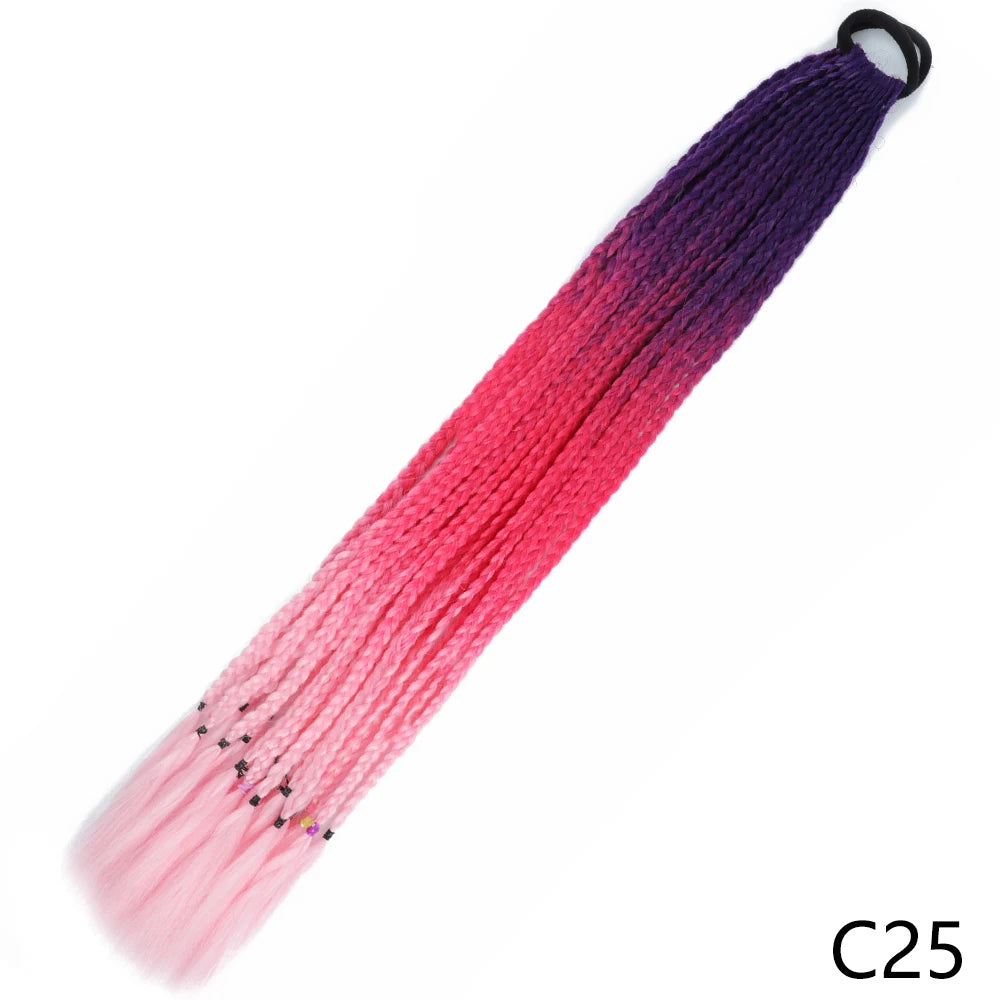 Synthetic Gradient Color Braided Ponytails With Elastic Band