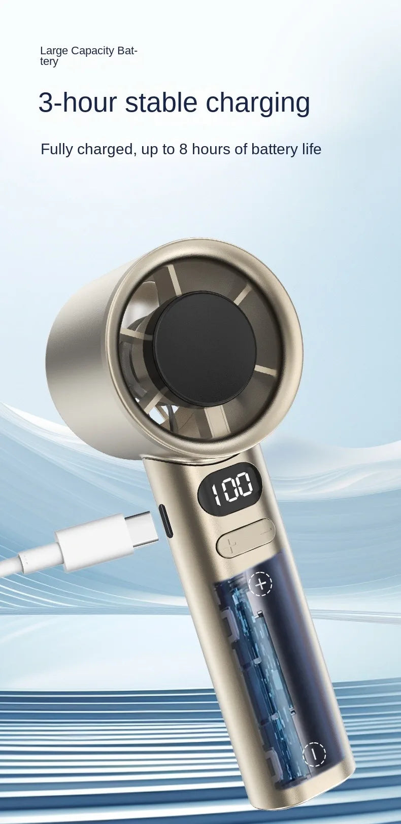 Mini Portable Handheld Fan , 120 Wind Speeds, USB Recharge