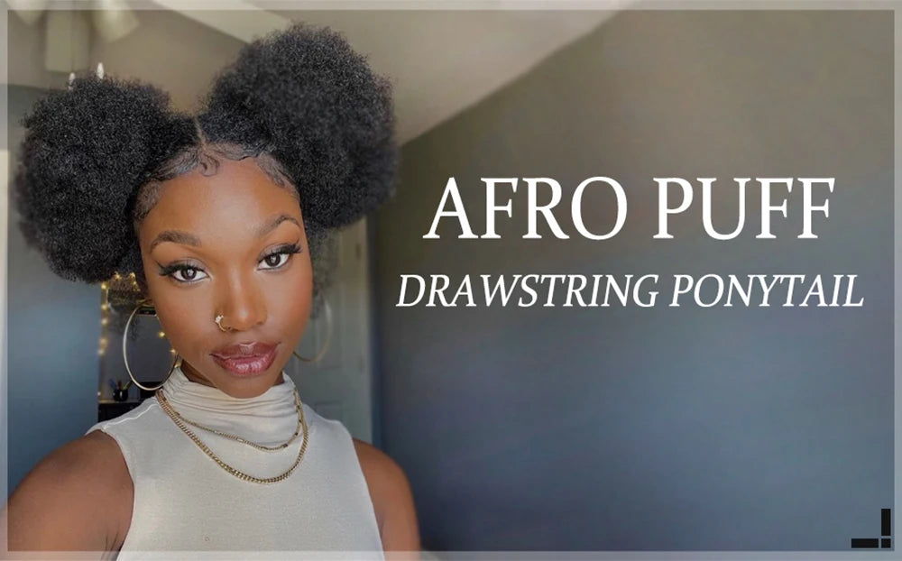 2Pcs Afro Puff Drawstring Ponytail, Synthetic Hair