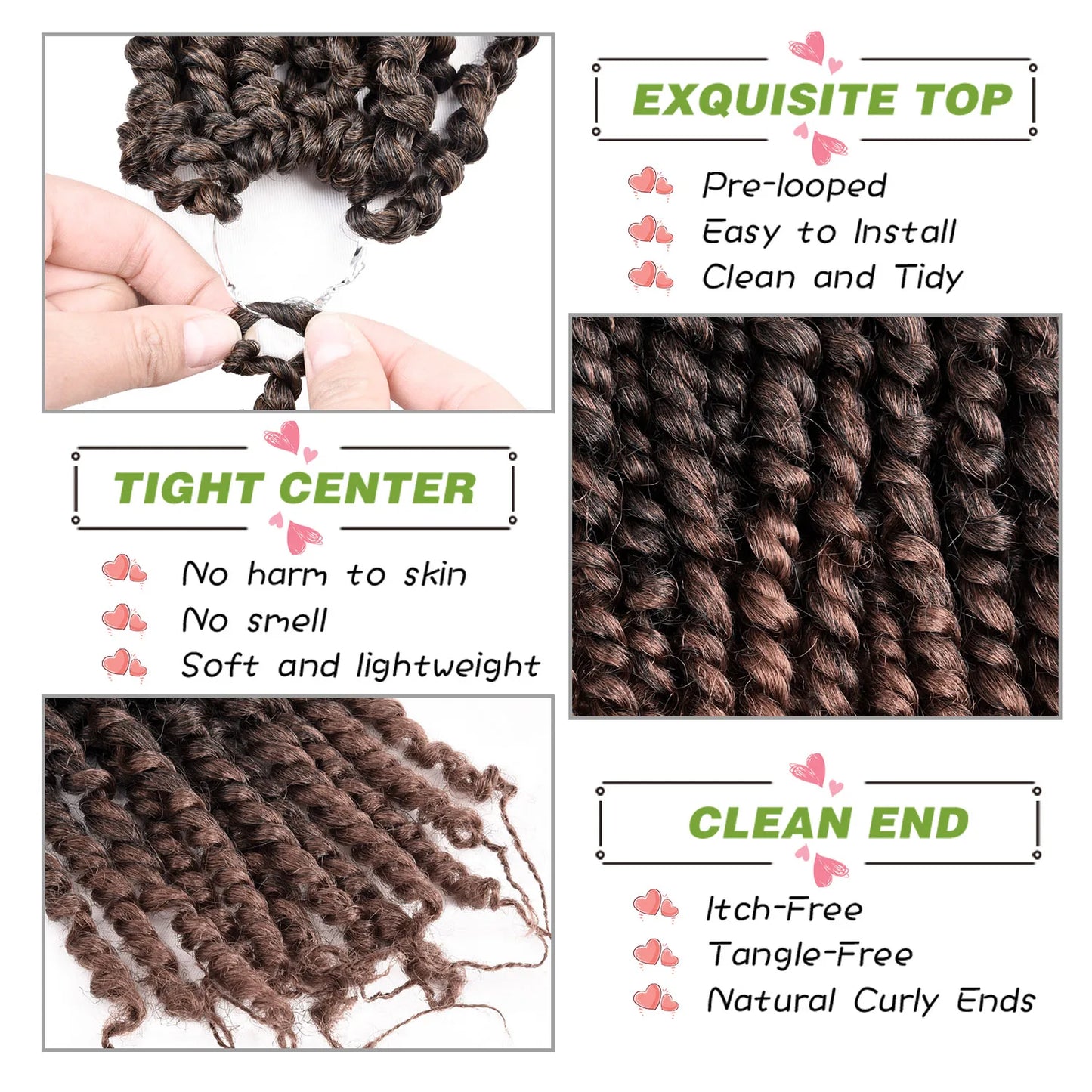 Pre-twisted Passion Twist Synthetic Crochet Hair - 8" Pre-looped