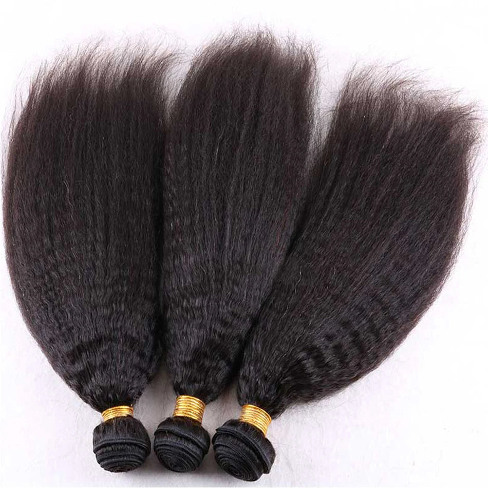 Raw Indian Yaki Straight 3 Bundles With HD Frontal Closure Human Hair Bundles