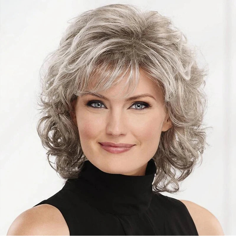 Synthetic Short Curly Wigs with Bangs - Various Colors Available