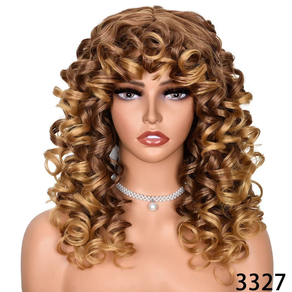 Synthetic Curly Wigs With Bangs - Various Colors Available