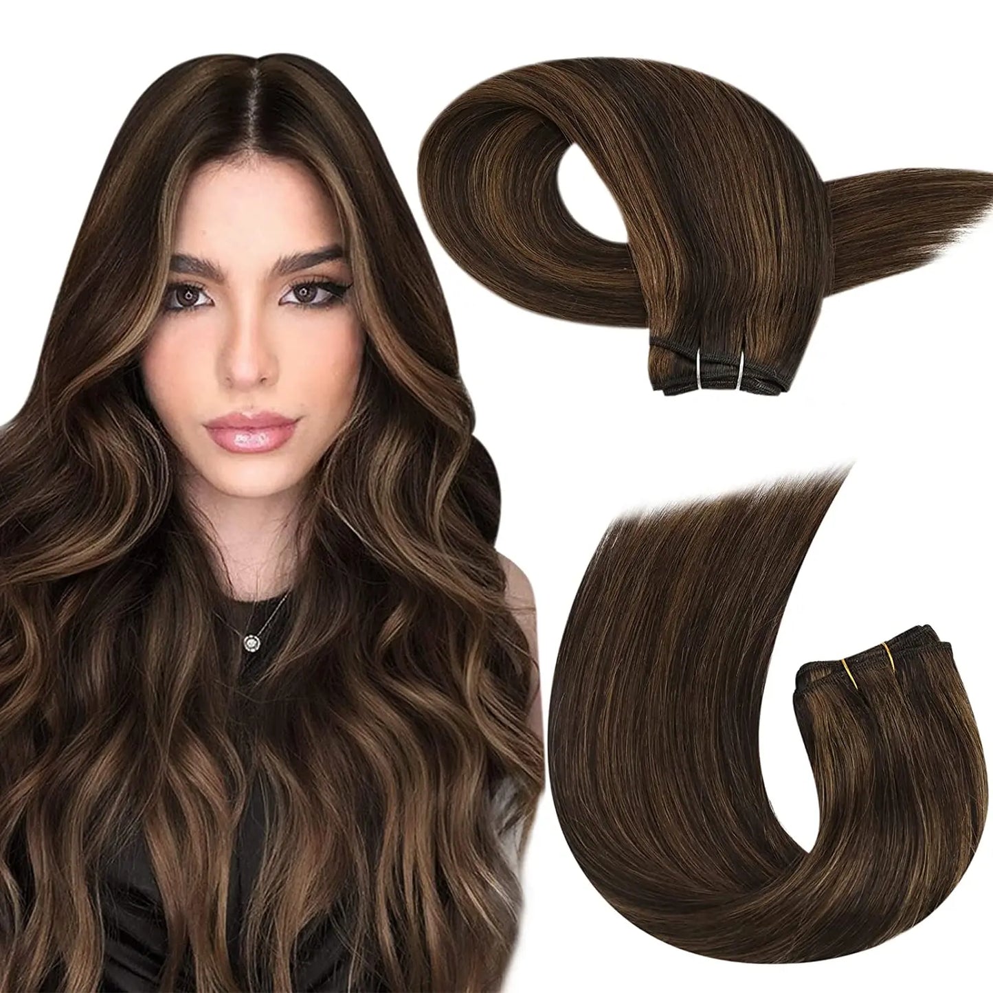 Straight Human Hair Bundles Weave Balayage Hair Pieces