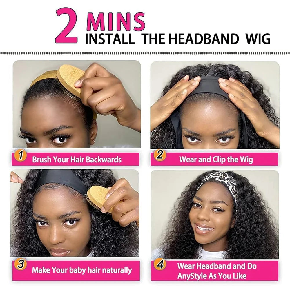 Kinky Curly Headband Human Hair Wigs