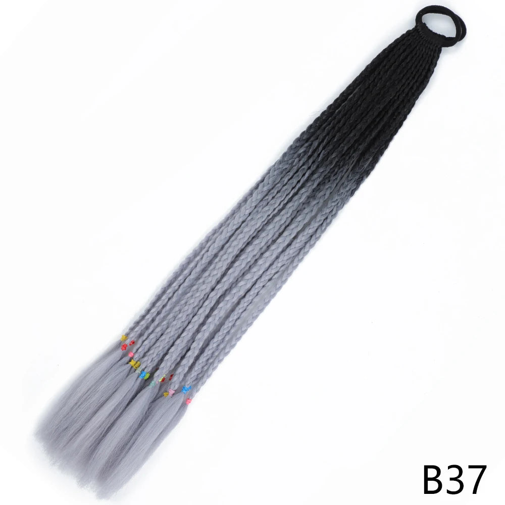 Synthetic Gradient Color Braided Ponytails With Elastic Band