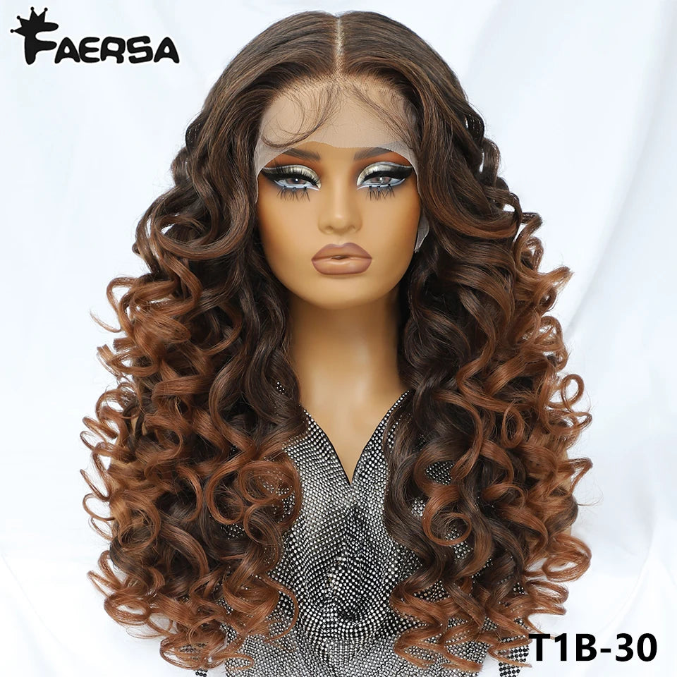Curly Pre-Plucked Baby Hair Synthetic Lace Front Wigs - Various Colors Available
