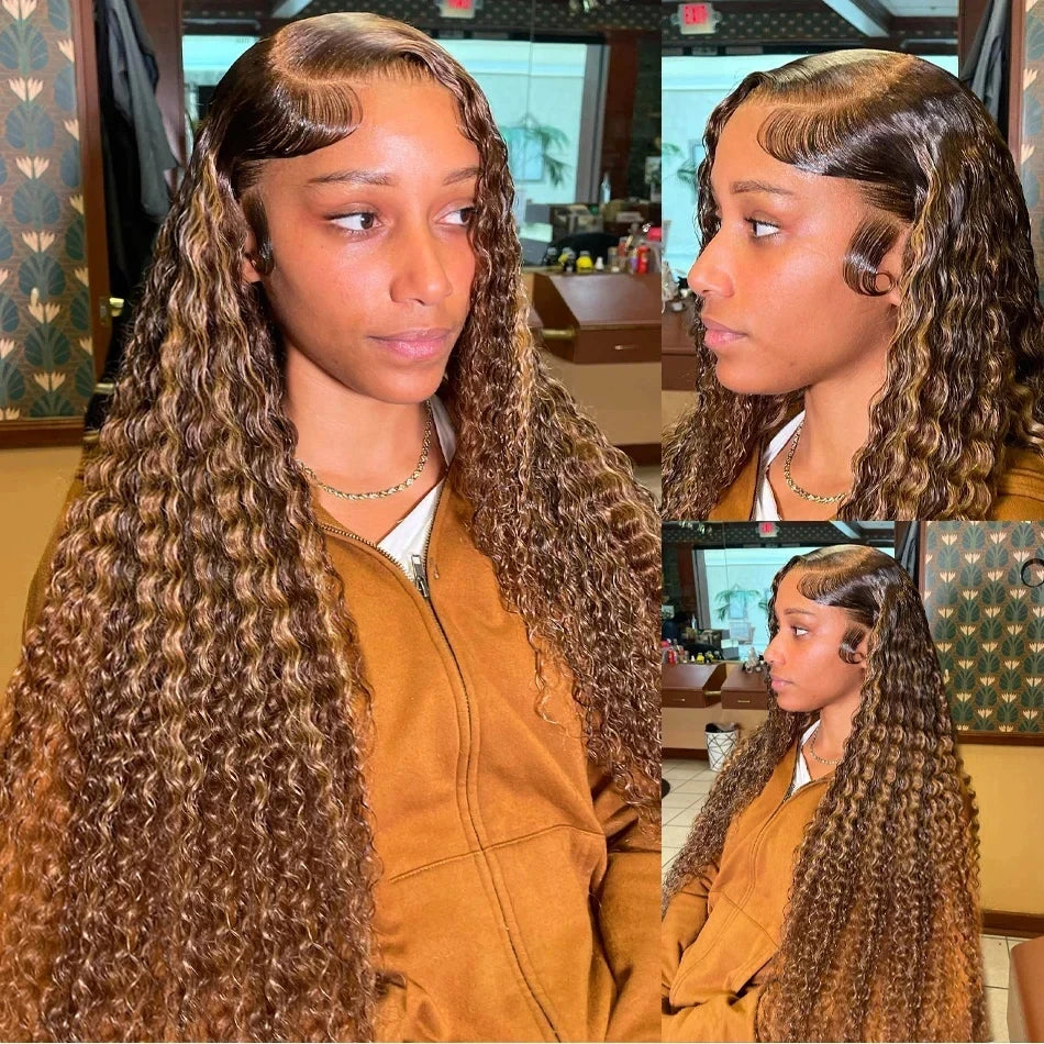 Brazilian Deep Wave Curly Highlight Color - HD Lace Human Hair Wig