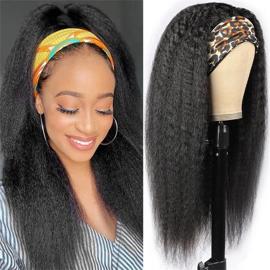 Kinky Straight Human Hair Headband Wig