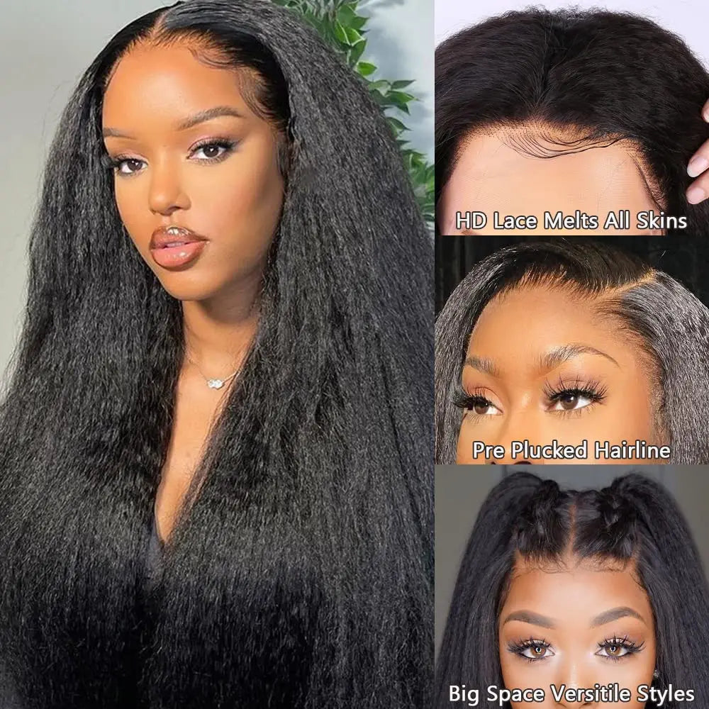 Kinky Straight - Human Hair Pre Plucked Transparent Bleached Frontal Wig
