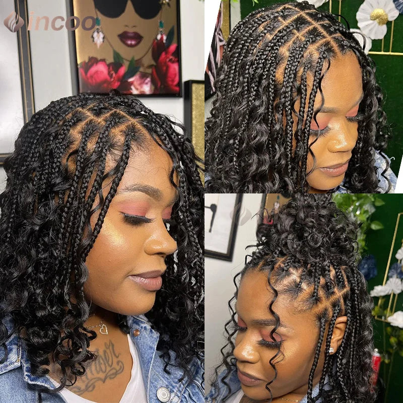 12" Short Bob Boho Goddess Braided Synthetic 360 Full Lace Front Synthetic Wig