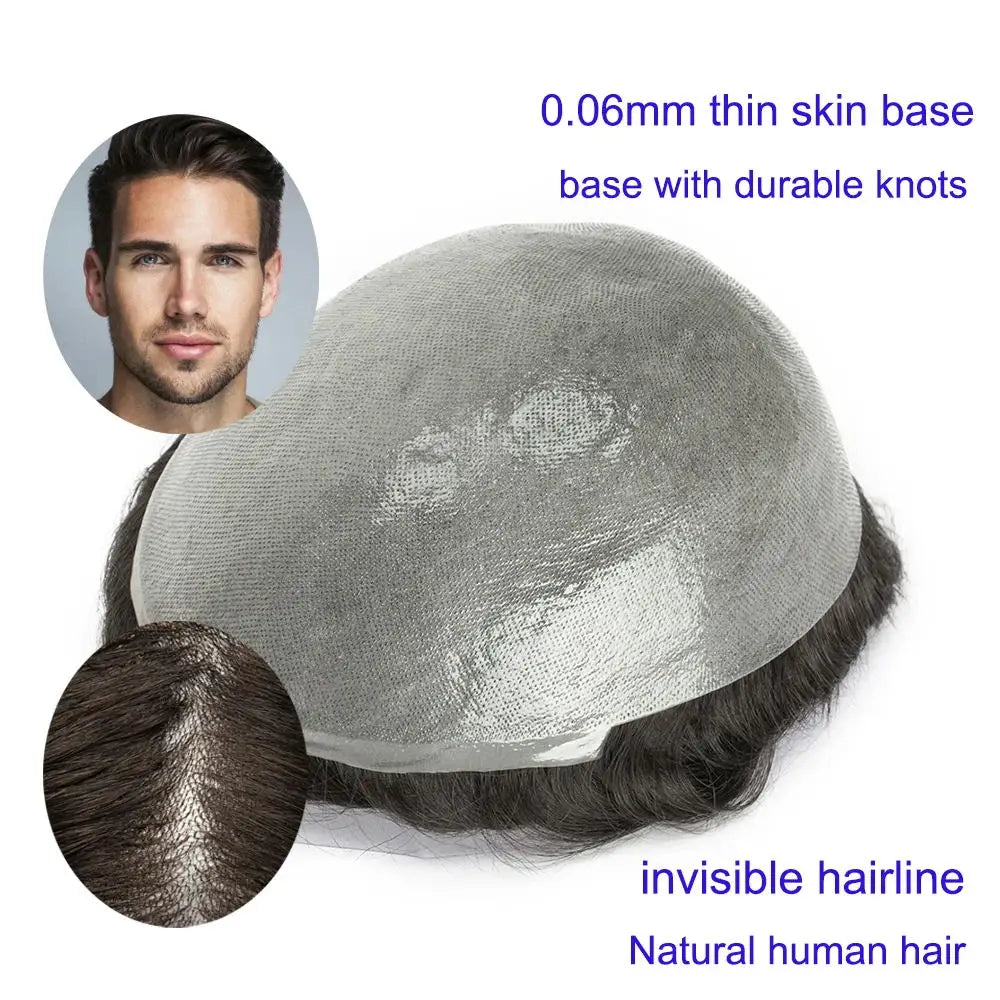Natural Hairline Toupee Human Hair Double Knots Hair System - Various Options Available