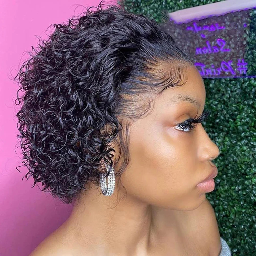 Pixie Cut Spring Curl - Lace Frontal Human Hair Wig - Various Colors Available