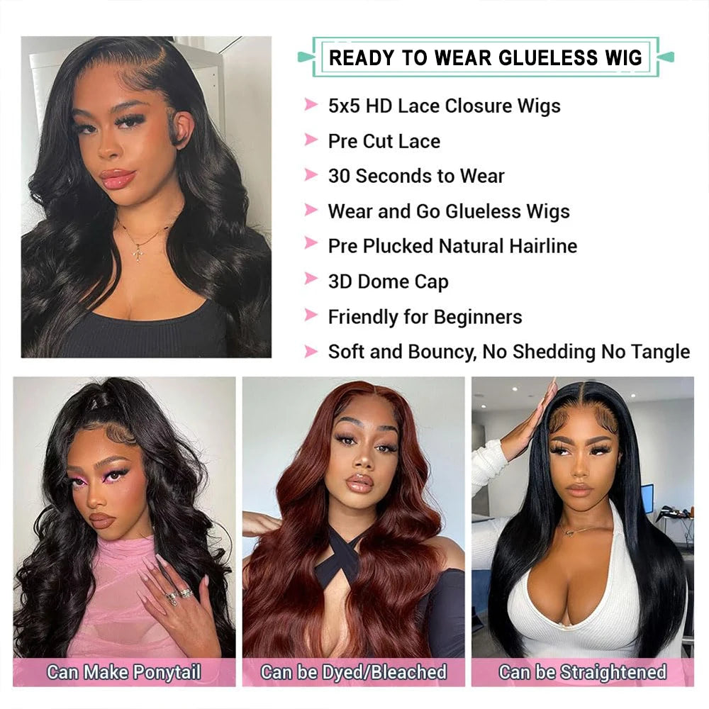 Body Wave Glueless Human Hair Pre Cut Lace Wig