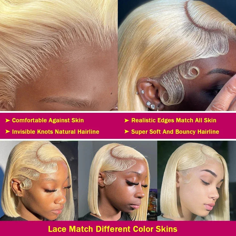 Blonde 613 Short Straight Bob Lace Front Human Hair Wig