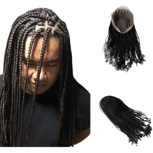 14 Inches Human Hair Replacement #1b Black Long Box Braids