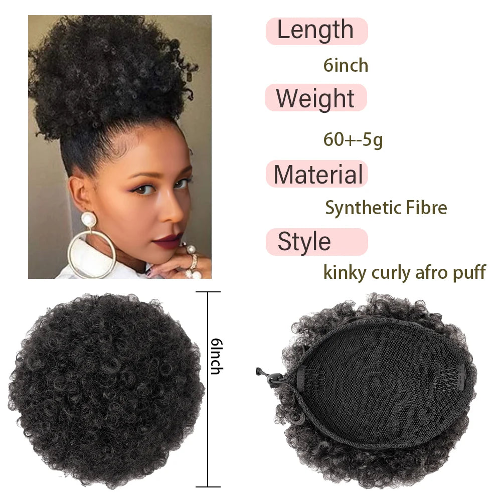 Afro Kinky Curly Puff Drawstring Synthetic Bun Ponytail