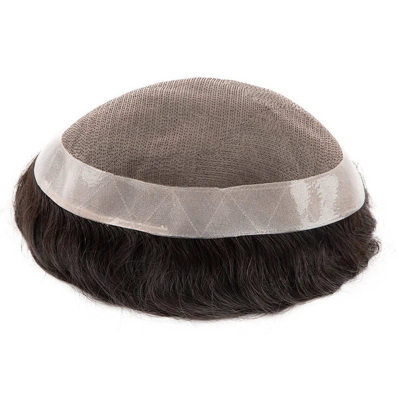 Straight or Wave Mono PU Men's 6inch Natural Human Hair Prosthesis Toupee/Hair Systems - Various Options Available