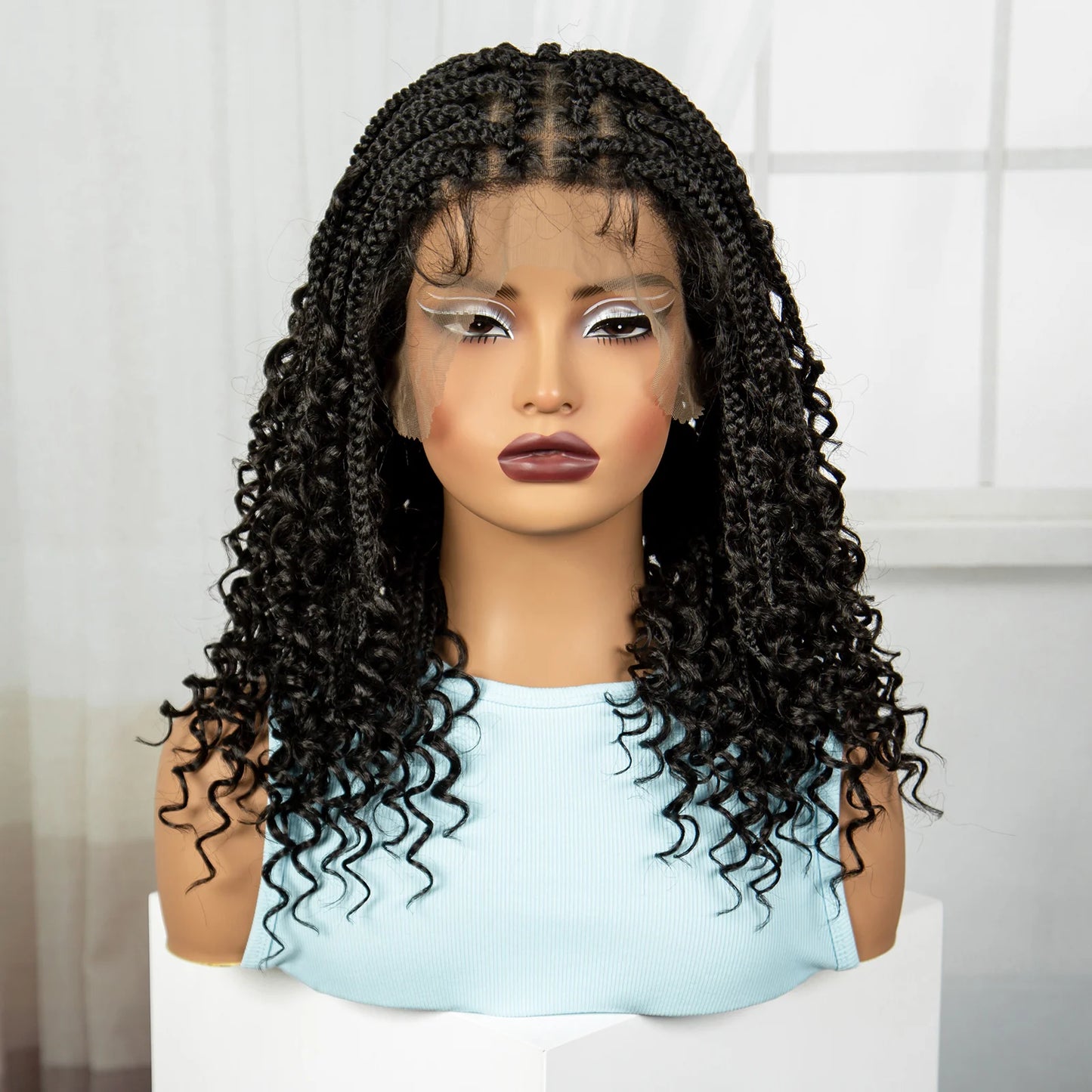Short Knotless Boho Box Braided Full Lace Wigs - Various Colors Available