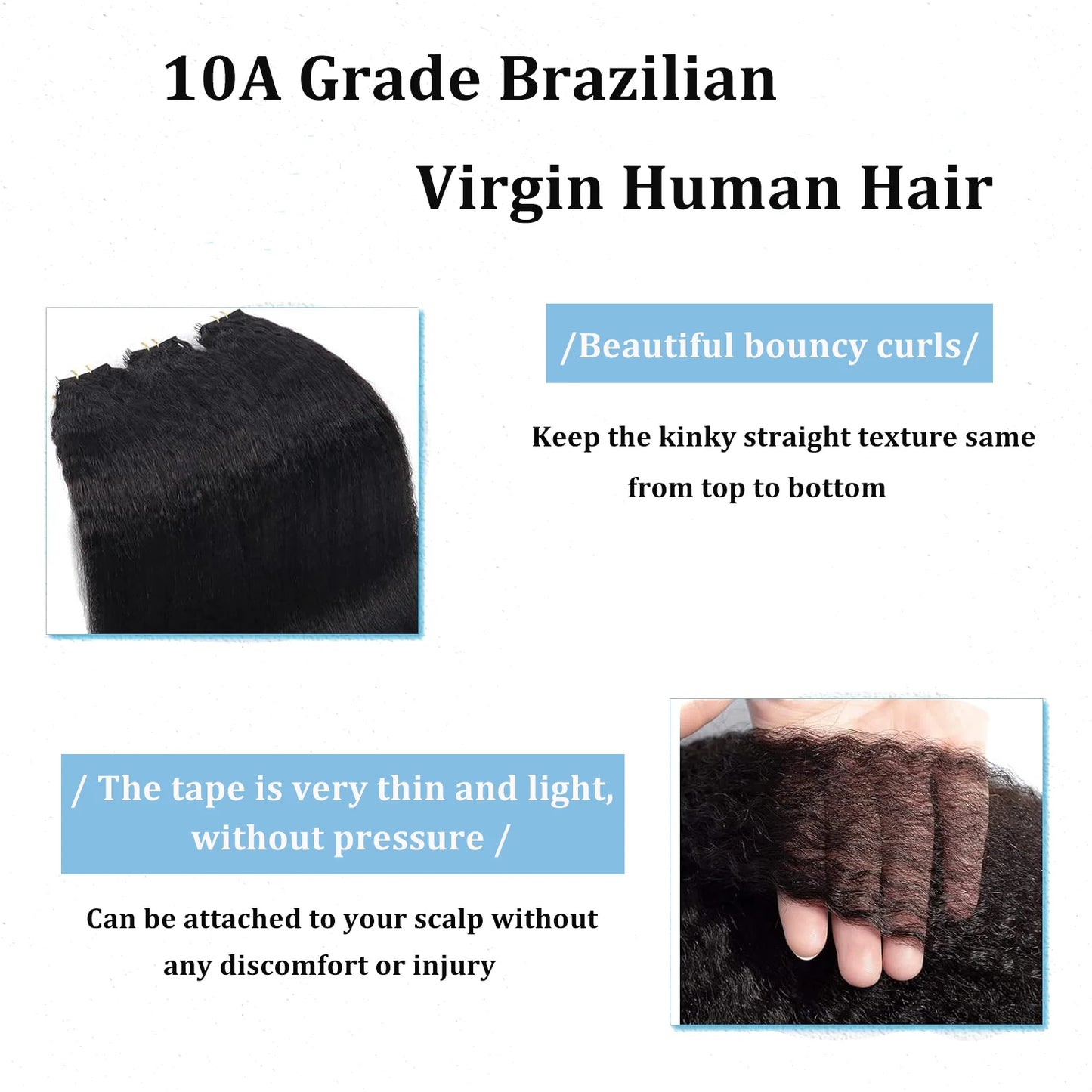 Yaki Straight Brazilian 100% Human Hair Adhesive Skin Weft Tape Ins