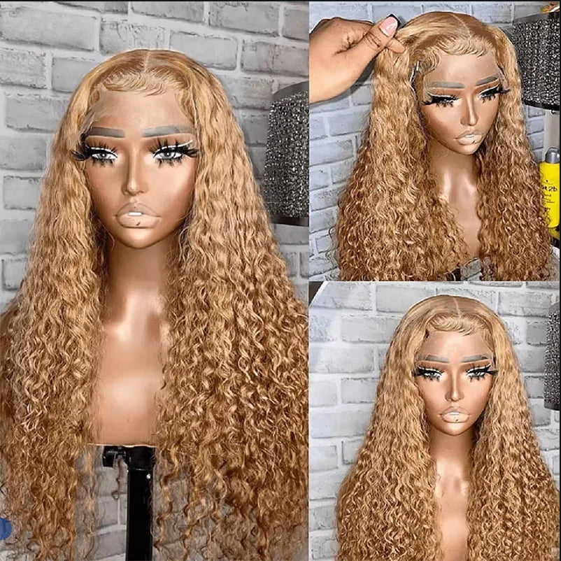Honey Blonde Deep Wave Curly HD Lace Front Human Hair Wigs