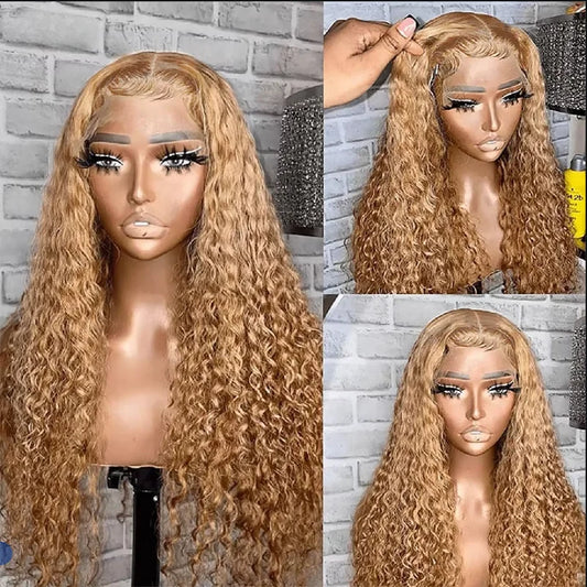 Honey Blonde Deep Wave Curly HD Lace Front Human Hair Wigs