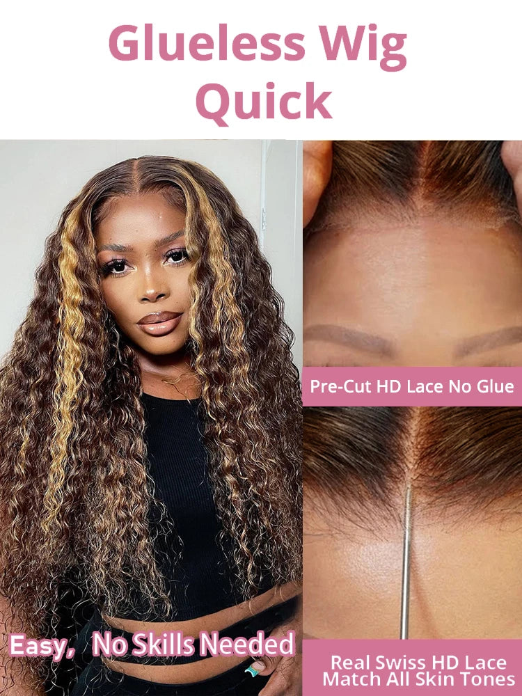 Deep Wave Ombre Highlight - Glueless Lace Frontal Human Hair Ready To Wear Wig