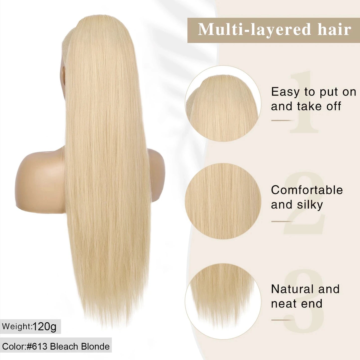 #613 Blonde Straight 100% Unprocessed Human Hair Drawstring Ponytail With Clip