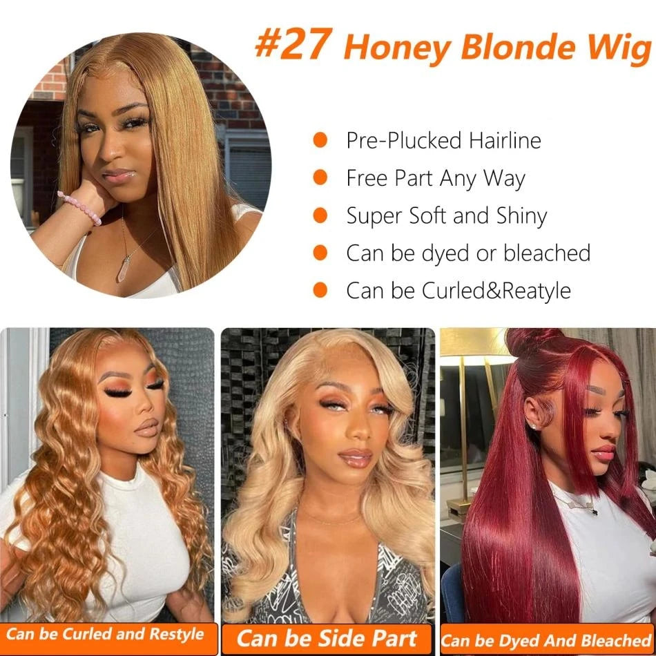 Honey Blonde Straight - Preplucked  Lace Frontal Wig