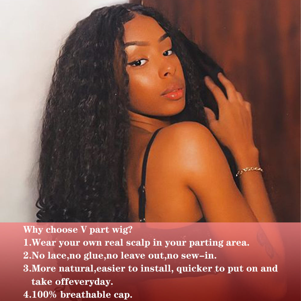 Synthetic Afro Curly V Part Wig