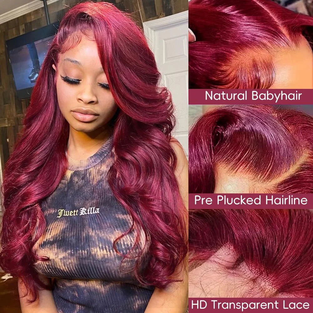 Body Wave Burgundy - Glueless HD Frontal Human Hair Wig