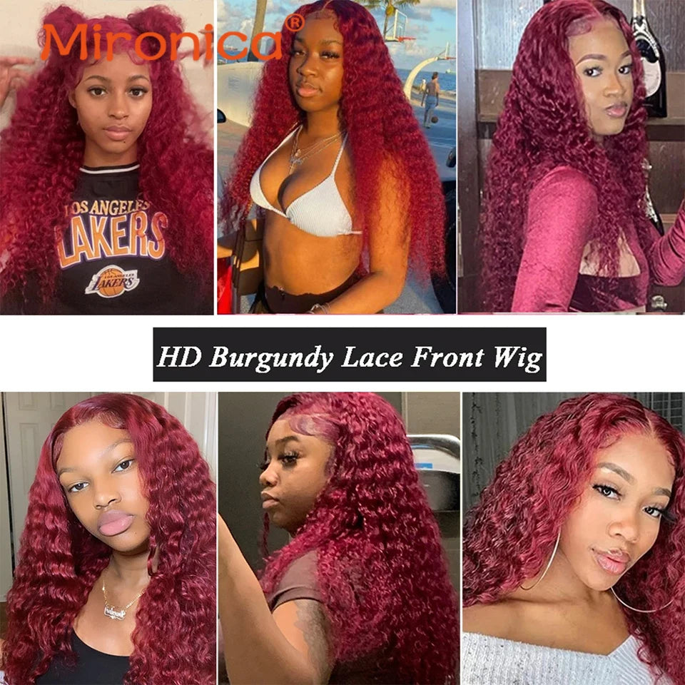 Burgundy Remy Deep Wave Human Hair Closure or HD Lace Frontal Pre Plucked