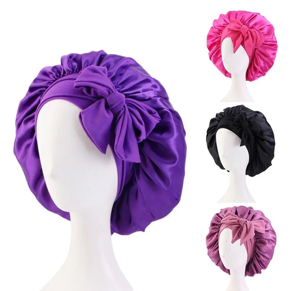 Silk Bonnet Sleeping Caps With Bow Headband