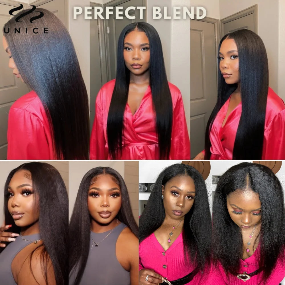 Kinky Straight V & U Part Human Hair Wigs With Drawstring and Minimal Leave Out