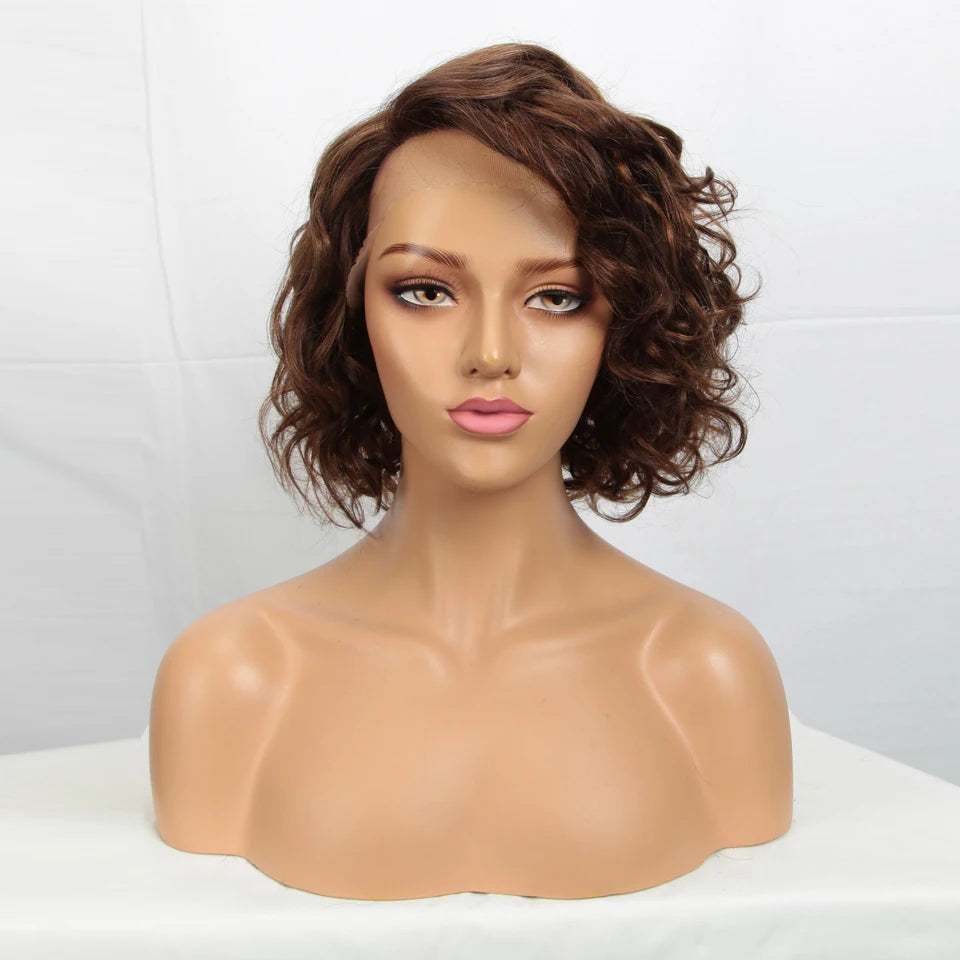Short Curly Wave Bob Transparent Lace Front Human Hair Wigs - Various Colors Available