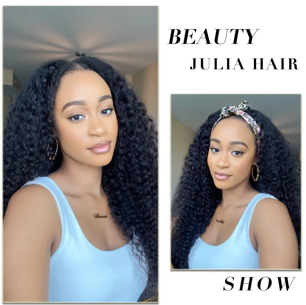 Curly Human Hair Headband & V Part Wig Human Hair