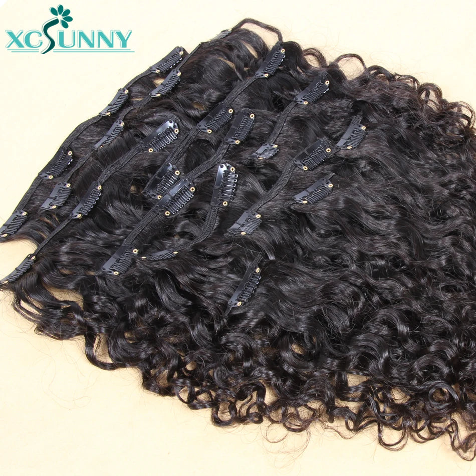 Burmese Water Wave Curly Seamless PU Human Hair Clip Ins