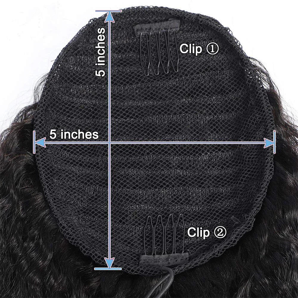 Yaki Straight 100% Human Hair Wrap Around Drawstring Ponytail Natural Black 1B