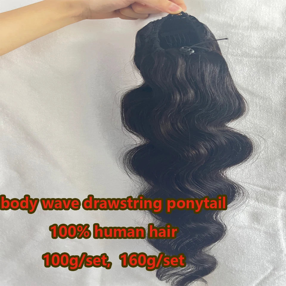Body Wave Brazilian Remy Drawstring Clip In Human Hair Ponytail, 8-26 Inches Available