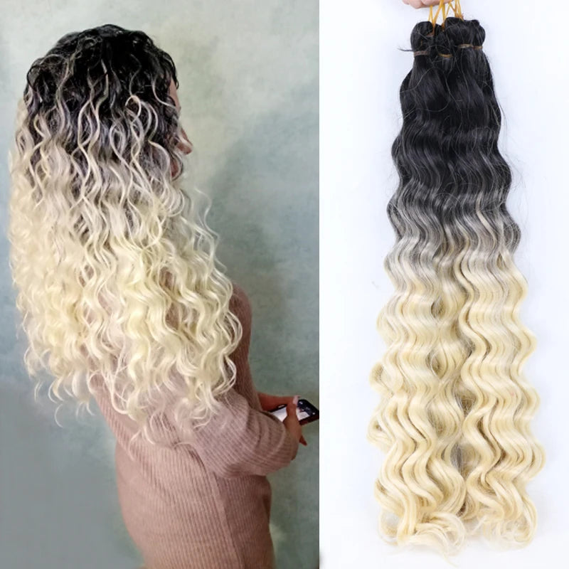 Ombre Deep Water Wave Bulk Crochet Synthetic Hair - Various Colors Available