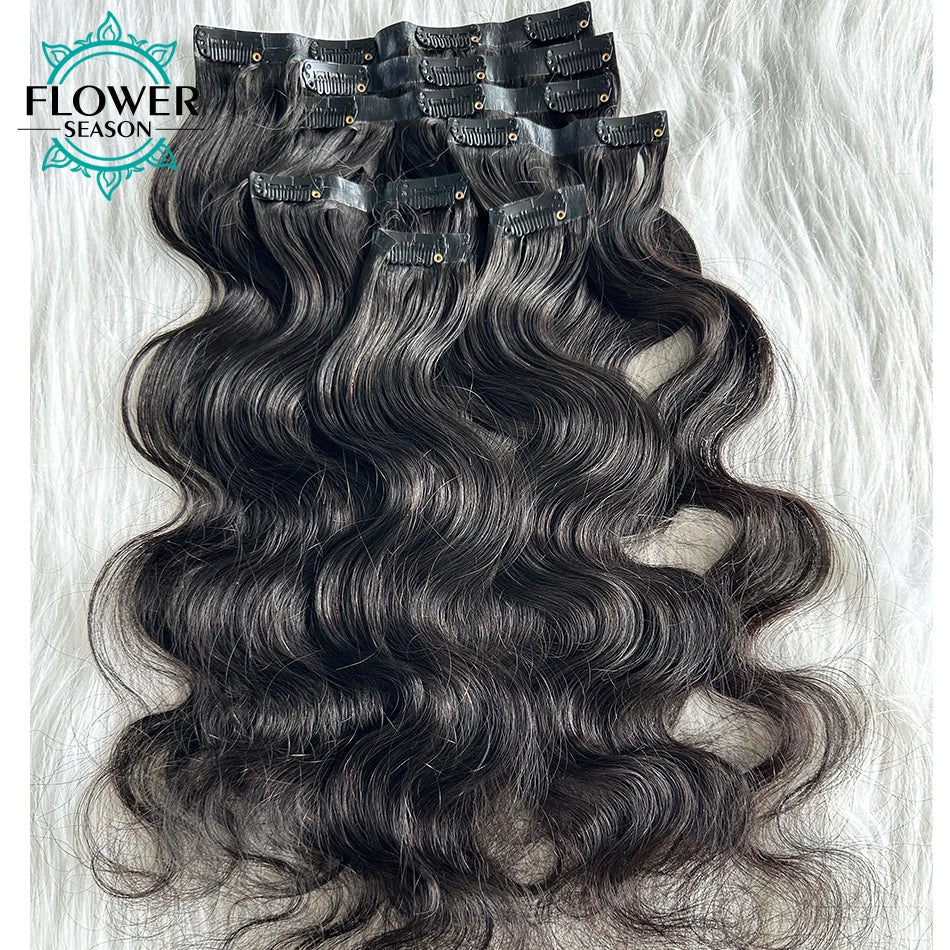 Body Wave Invisible Seamless PU Clip In Human Hair Skin Weft 100-120g/7pcs Full Head