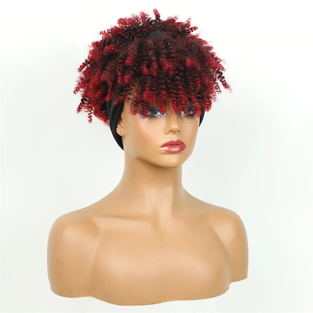 Headband Kinky Curly Synthetic Wigs with Bangs - Various Headband and Hair Colors Available